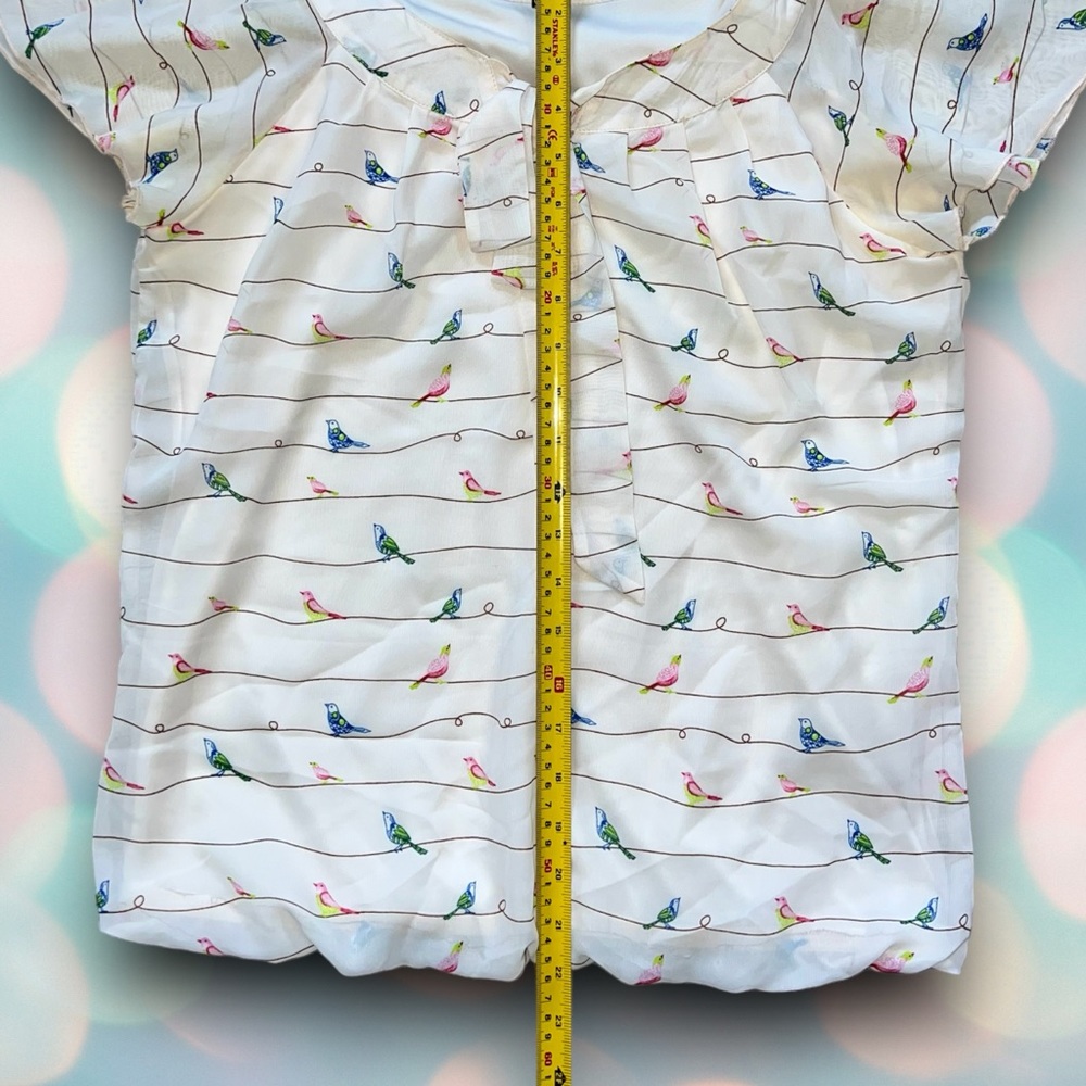 Sara Michelle Women’s Bird Print Bow Tie Blouse Shirt Top Size M Petite - Picture 3 of 6